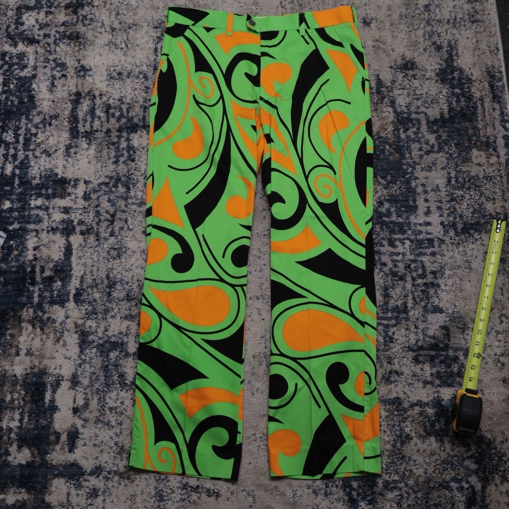 Men's Loudmouth Golf Pants 36 Green Orange Black Psychedelic JOHN DALY 36x32